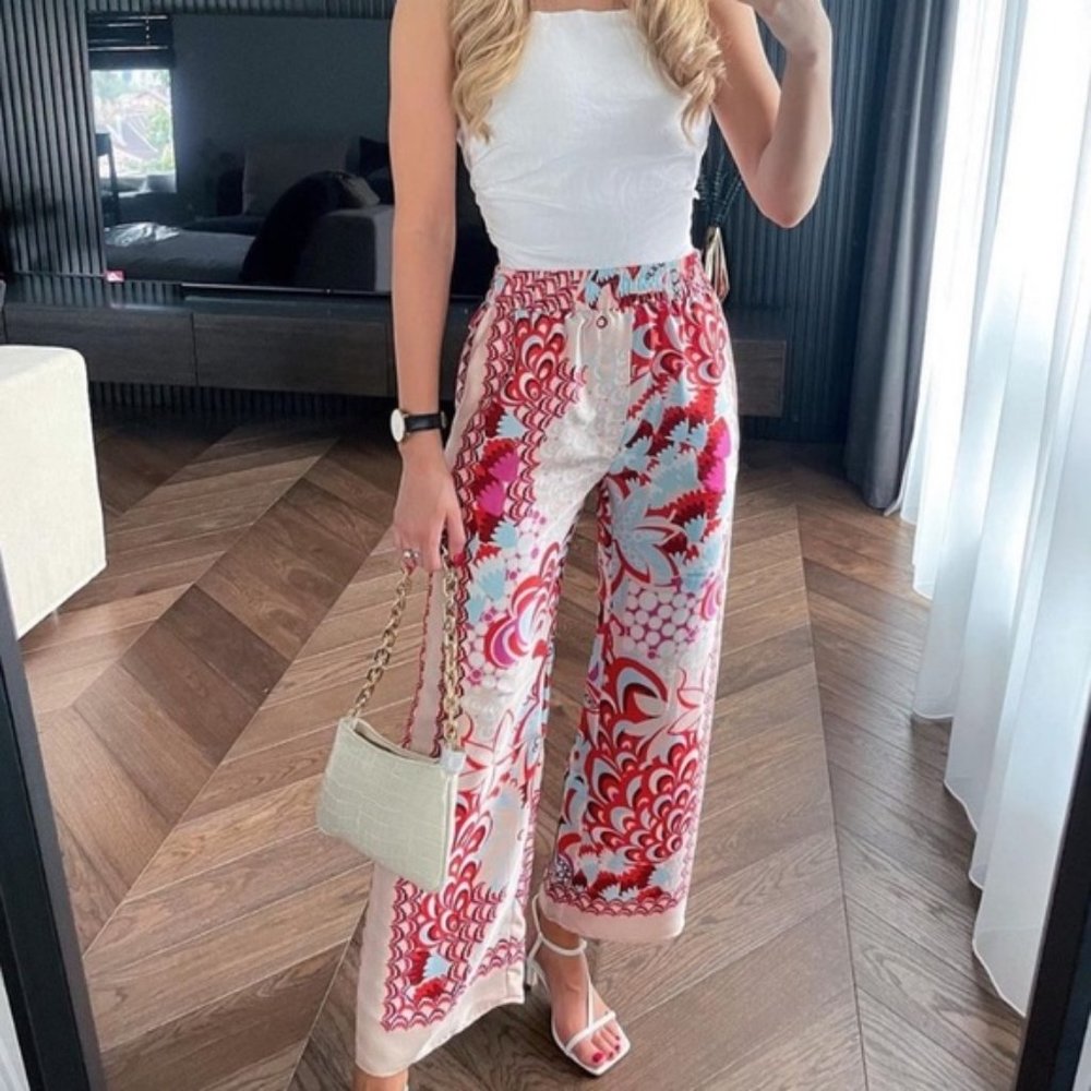 Zara Flowy Patchwork Print Pants